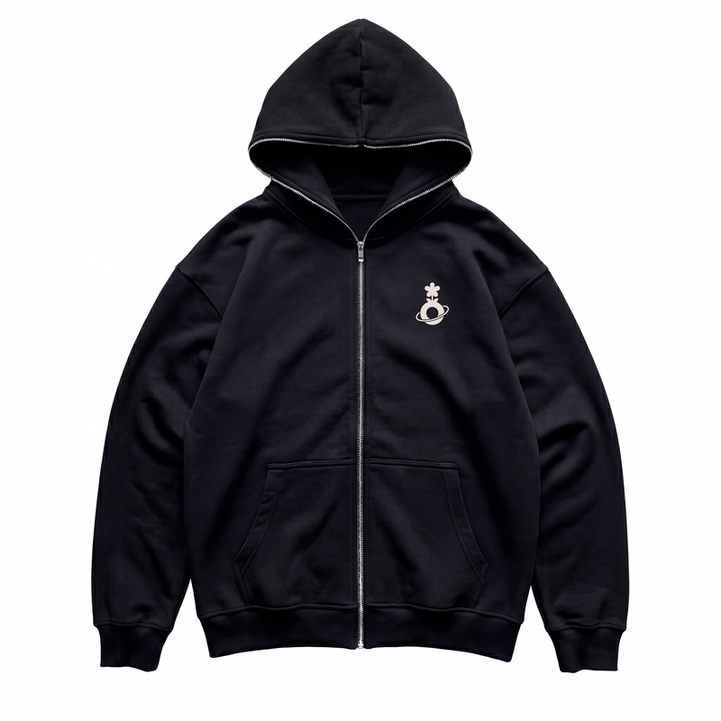 BLACK FULL-ZIP HOODIE